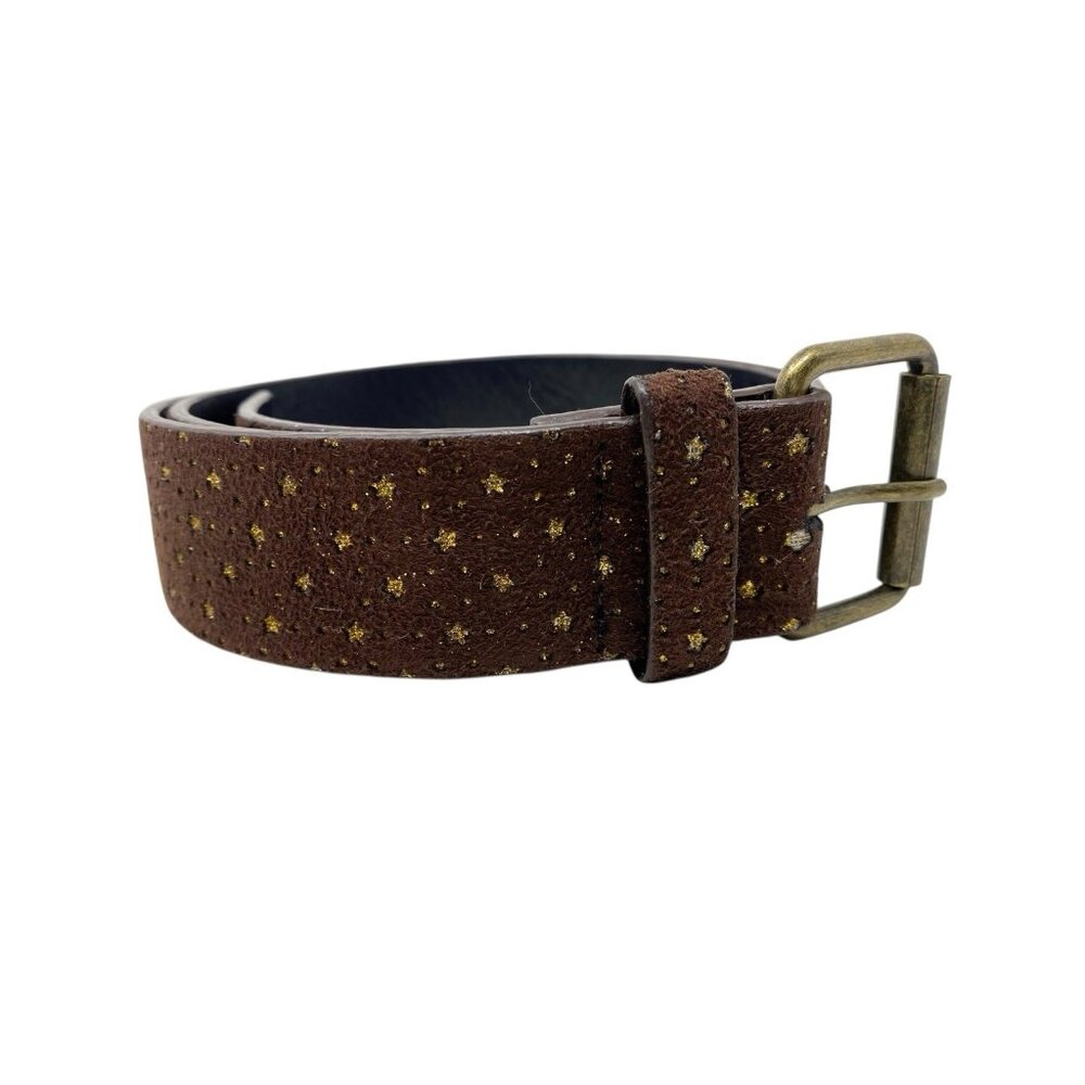 L.E.I Womens Vinyl Brown Belt Gold Stars‎ Size Large Boho Festival Mystical Glam